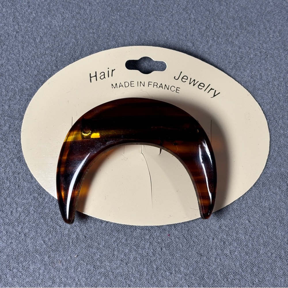 Vtg Tortoise Shell Look Moon Horseshoe Arch Hair Clip Barrette French France 2”